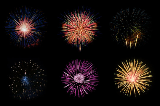Fireworks / Collection of colorful fireworks on black background.