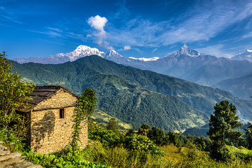 Himalaya mountains near Pokhara in Nepal - obrazy, fototapety, plakaty