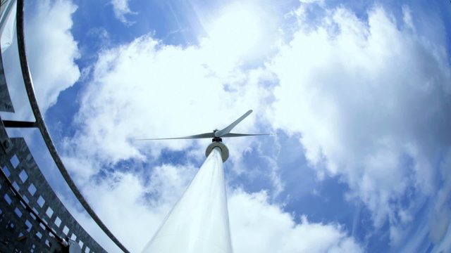 Wind Turbine exterior Fisheye generating electricity Canada