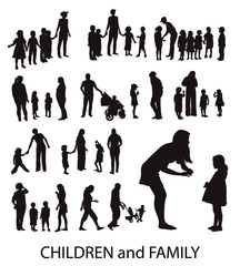 Set of Vector Silhouettes: Children and Families.