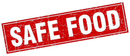 safe food red square grunge stamp on white