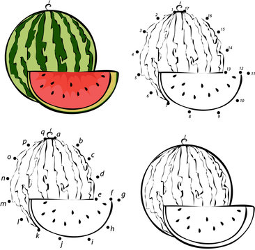 Cartoon watermelon. Vector illustration. Coloring and dot to dot