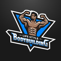Fototapeta na wymiar Posing bodybuilder sport emblem.
