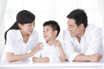 Fototapeta premium Healthy family and yoghourt