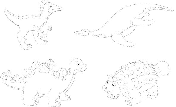 Set of parasaurolophus, ankylosaurus, ichthyosaurus and stegosau