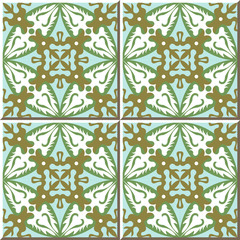 Fototapeta na wymiar Vintage seamless wall tiles of round cross kaleidoscope, Moroccan, Portuguese. 