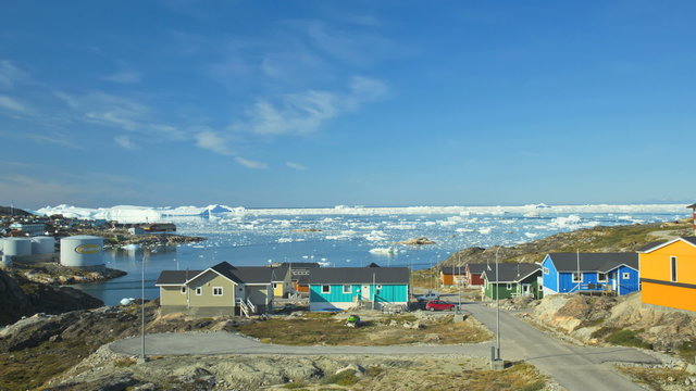 Colored Houses Ilulissat Arctic Circle Remote Coastal Global Warming Time Lapse