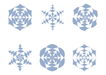 Blue snowflakes set in flat style. Winter modern icons. Vector illustration