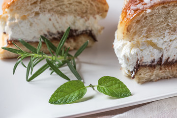 Kings cake with cream, coffee and mint, spanish traditional swee