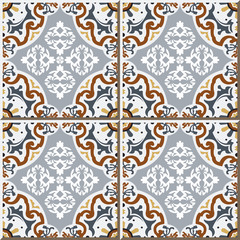 Vintage seamless wall tiles of flower oval kaleidoscope, Moroccan, Portuguese.

