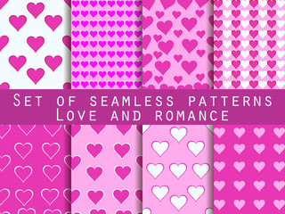 Set of seamless patterns with hearts. Valentine's Day. Romantic
