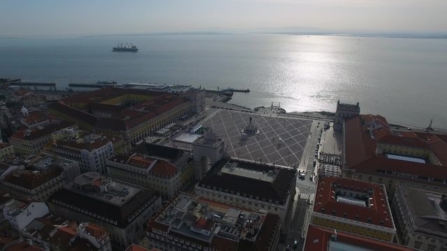 Aerial View of Commerce Square - Praca do Comercio - in Lisbon, Portugal