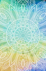 Elegant lacy card. Crochet mandala. Vector template. Vintage watercolor decorative elements. Hand drawn background. Islam, Arabic, Indian, ottoman motifs.