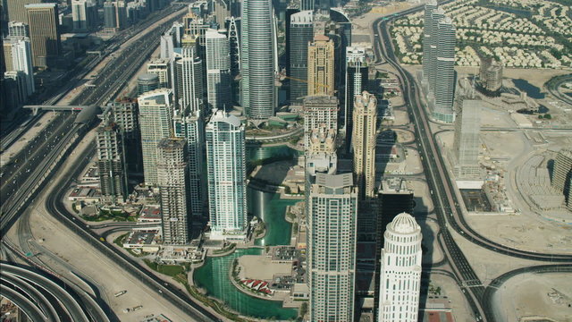 Aerial Dubai Skyscrapers Lake Sheikh Zayed Road UAE