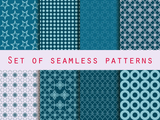 Set of seamless patterns. Words related to Valentine's Day. Vector.