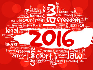 2016 Law word cloud business concept background