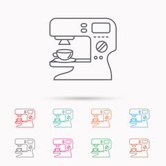 Coffee maker icon. Hot drink machine sign.