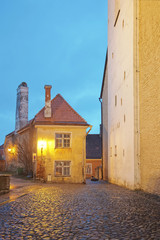 Street view on the Toompea hill in the evening in Tallinn in Estonia