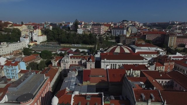 Aerial View of Restauradores Square, Lisbon, Portugal