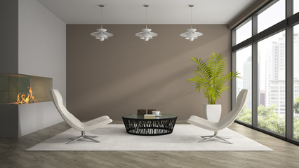 Fototapeta na wymiar Interior of modern design room with white armchairs 3D renderi