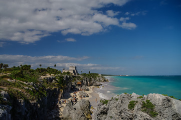 Tulum, Mayan Ruins Besides Caribbean Sea. Riviera Maya, Travelin