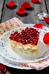 Salad with walnuts, pomegranates, vegetables and chicken. Weddin