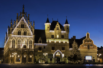Fototapeta na wymiar Town Hall in Mechelen during Christmas in Belgium