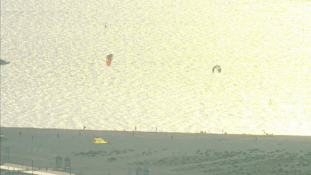 Aerial Dubai Kite surfing flying Extreme Sport Persian Gulf UAE 