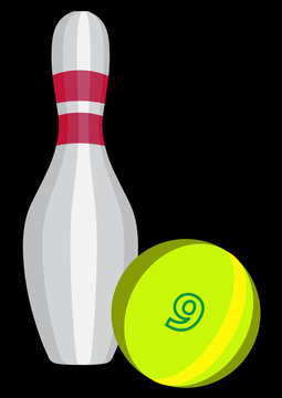 vector illustration, bowling ball and pins 
