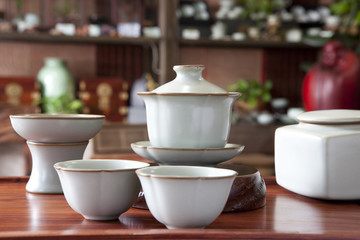 Close up of traditional Chinese tea set