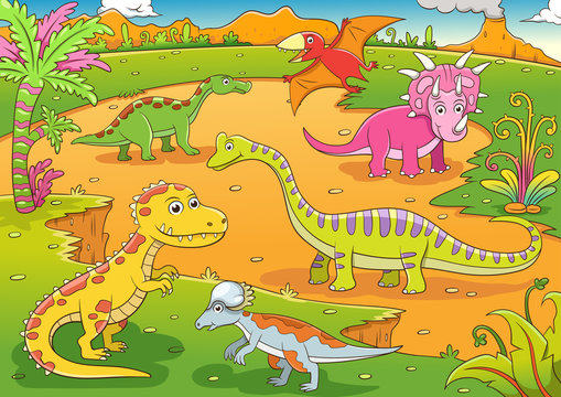 illustration of cute dinosaurs cartoon