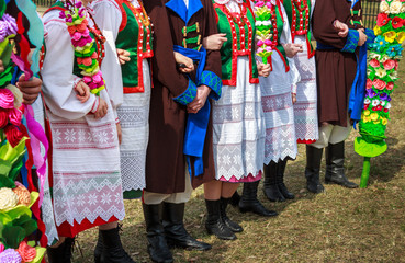 Polish ethnic costumes of Kurpie region on Palm Tree Sunday 