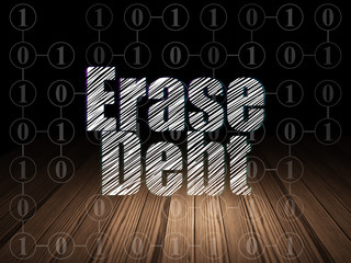 Finance concept: Erase Debt in grunge dark room