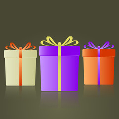 three colorful gifts with ribbons reflection eps10