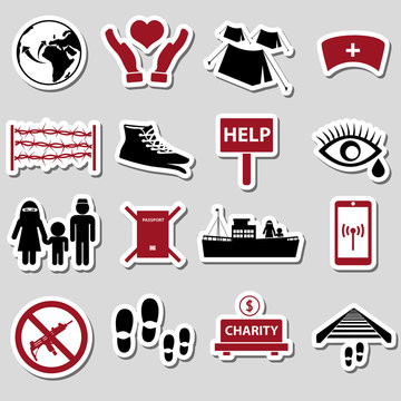 various simple refugees theme stickers set eps10