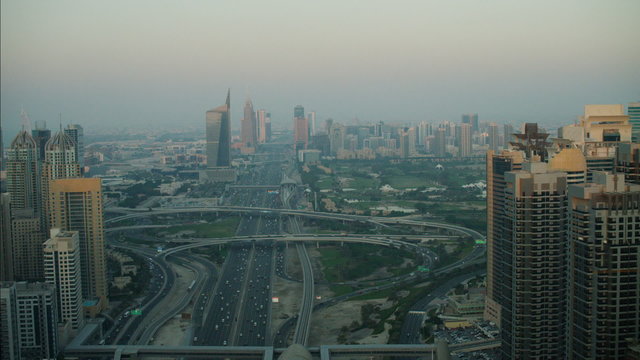Aerial Dubai Sheikh Zayed Road Intersection road Skyscrapers UAE
