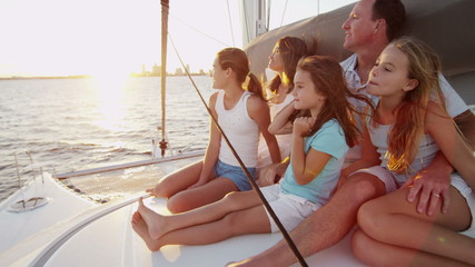 Caucasian Family Financial Planning Lifestyle Yacht Happy Summer Vacation