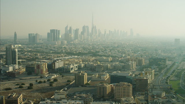 Aerial city Downtown Skyscrapers suburban Dubai UAE