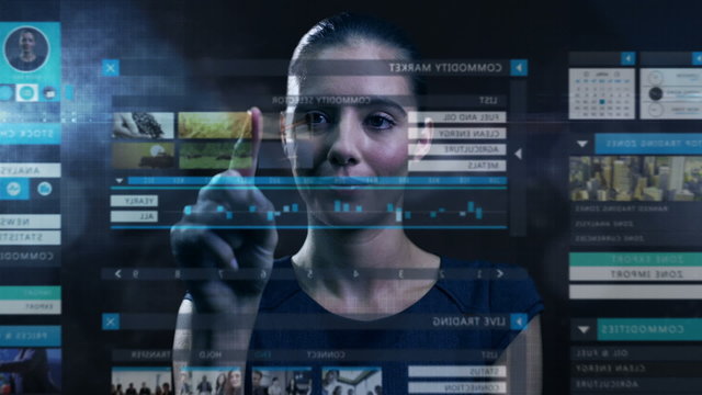 business motion graphics touch screen commodity businesswoman technology data