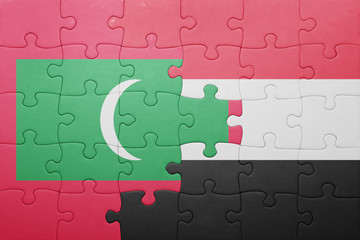puzzle with the national flag of maldives and yemen