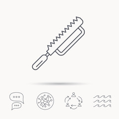 Fretsaw icon. Carpenter work tool sign.