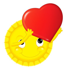 Cartoon sun on valentine - isolated - illustration for the children