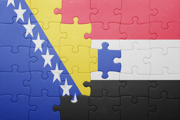 puzzle with the national flag of bosnia and herzegovina and yemen