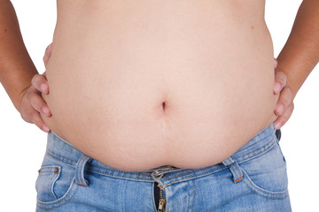 Naklejka premium abdominal surface of fat woman on white background