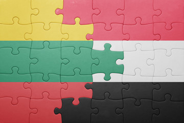 puzzle with the national flag of lithuania and yemen