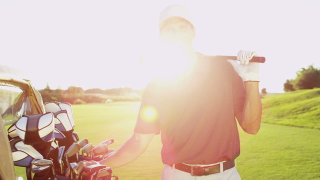 Portrait Golf Male Caucasian Clubs Green Competition Reward Wealth Leisure