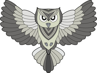 Naklejka premium A flying owl cartoon vector, civetta con ali aperte vettoriale