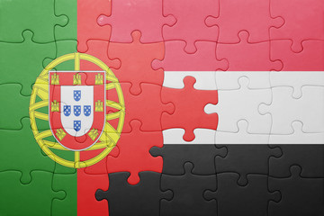 puzzle with the national flag of portugal and yemen