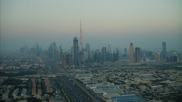 Aerial Dubai Skyscraper Sheikh Zayed Road Metro Rail UAE 