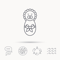 Newborn baby icon. Toddler with bow sign.